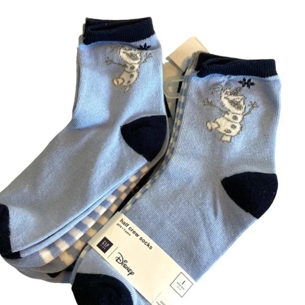 gap kids sock 3/4 disney frozen olaf crew cut socks 3 pack snowflakes cotton new